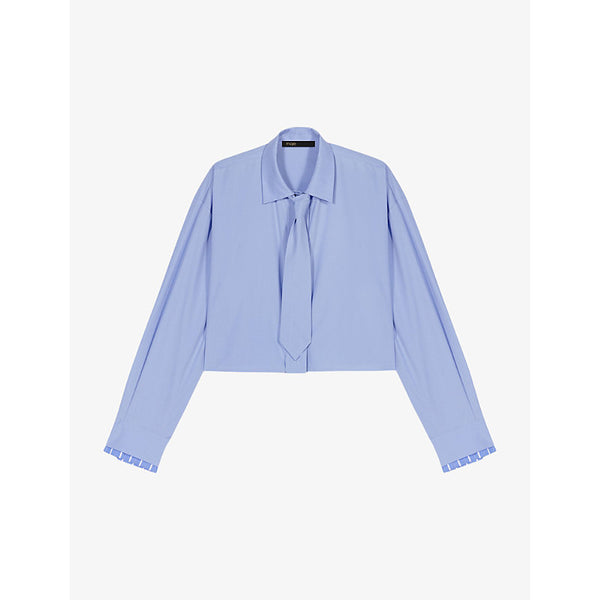 Maje Detachable-tie long-sleeved stretch-cotton shirt