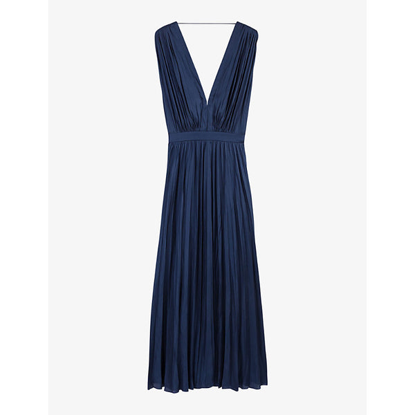 Maje V-neck pleated woven maxi dress