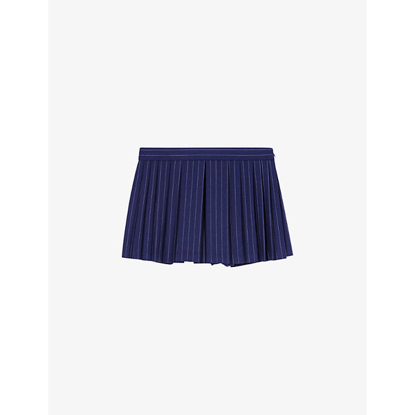 Maje Stripe-print layered-effect high-rise stretch-wool shorts