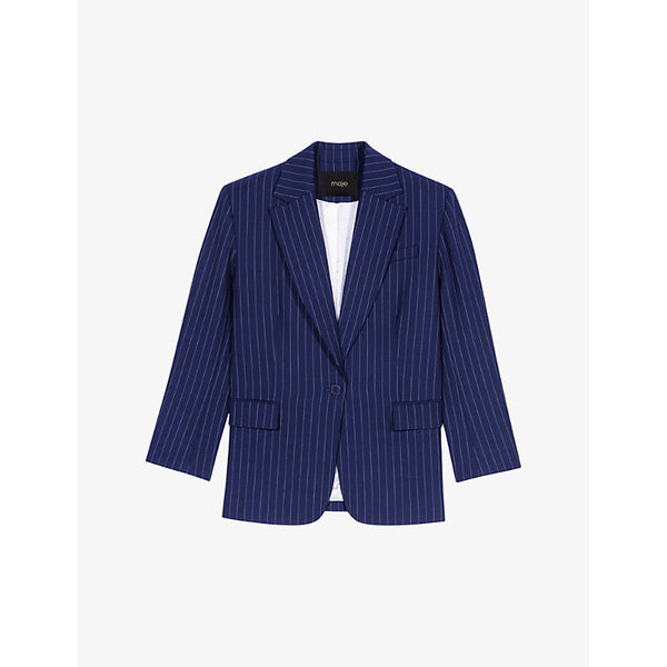 Maje Padded-shoulder relaxed-fit striped stretch-wool blazer