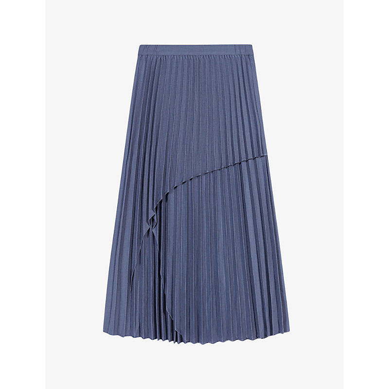  Maje Asymmetric-panel high-rise pleated stretch-woven midi skirt