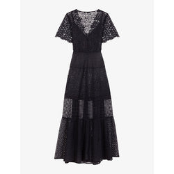 Maje V-neck lace-embroidered woven midi dress | MAJE