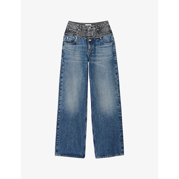 Sandro Double-waistband wide-leg high-rise denim jeans