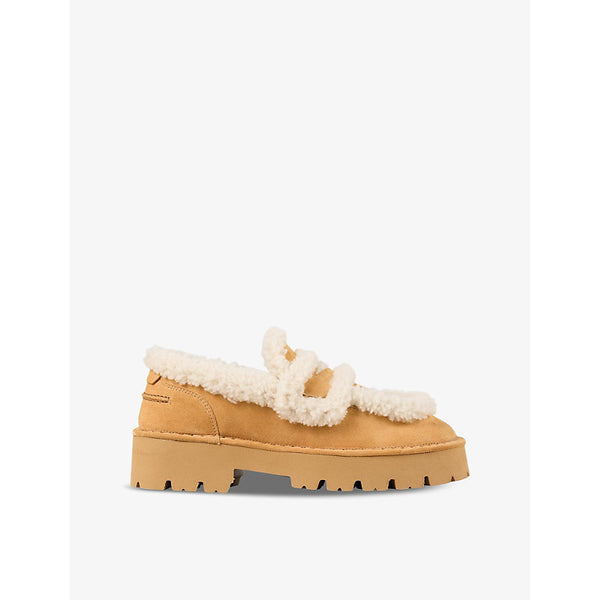 Sandro Shearling-trim slip-on suede loafers