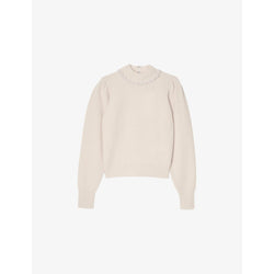  Sandro Pearl-embellished ribbed wool and cashmere-blend jumper