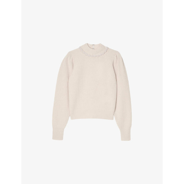  Sandro Pearl-embellished ribbed wool and cashmere-blend jumper