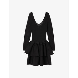 Sandro Scoop-neckline ruffled-hem knitted mini dress