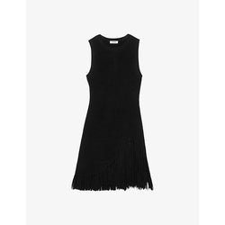  Sandro Fringe asymmetric-hem stretch-woven mini dress