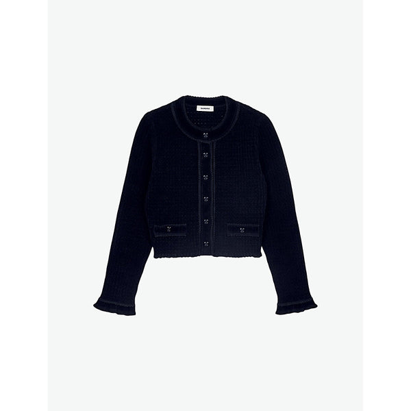 Sandro Velvet-texture cropped knitted cardigan