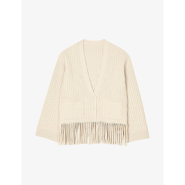 Sandro Fringed-hem wool-blend knitted cardigan