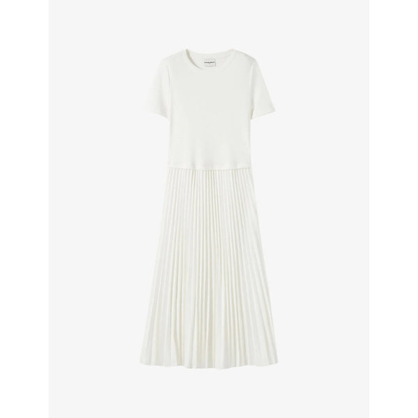 Claudie Pierlot Pleated-skirt short-sleeve cotton-blend midi dress | CLAUDIE PIERLOT