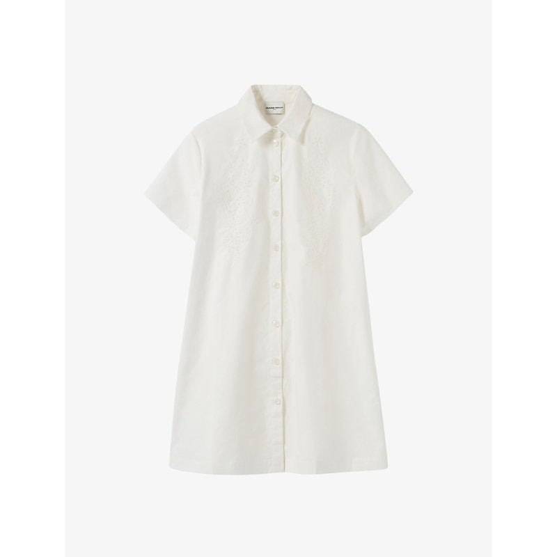 Claudie Pierlot Flower-embroidered relaxed-fit cotton shirt dress