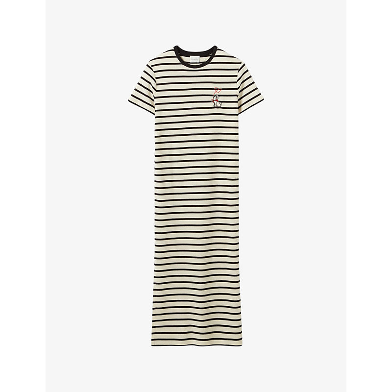  Claudie Pierlot Striped short-sleeved cotton-jersey maxi dresss