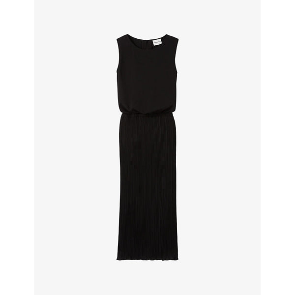 Claudie Pierlot Round-neck pleated-hem woven midi dress