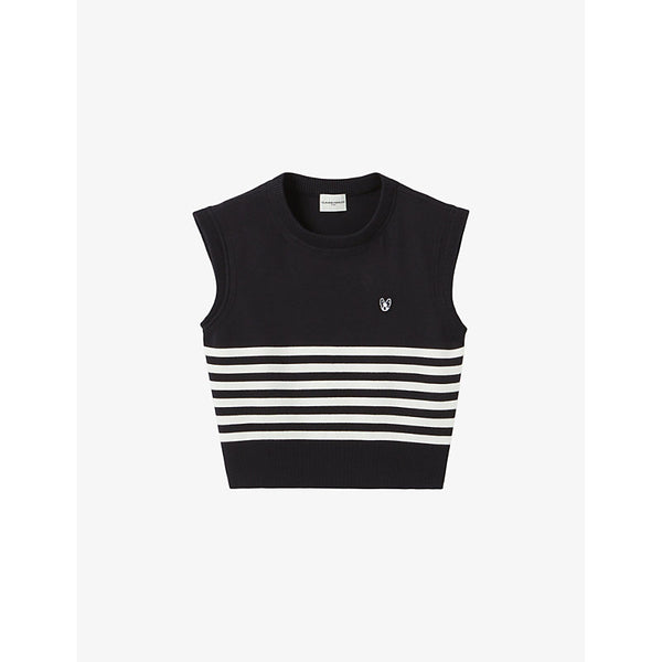  Claudie Pierlot Striped dog-embroidered knitted vest