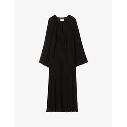 Claudie Pierlot Button-neck long-sleeve pleated woven midi dress