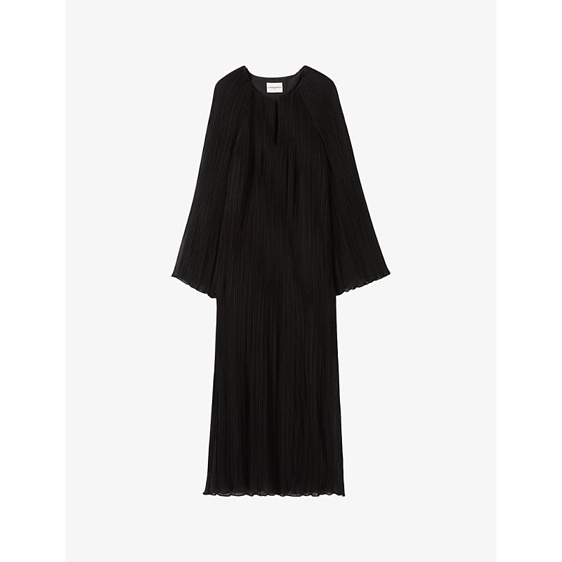 Claudie Pierlot Button-neck long-sleeve pleated woven midi dress