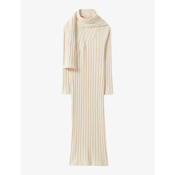 Claudie Pierlot Tie-scarf long-sleeve ribbed stretch-knit midi dress | CLAUDIE PIERLOT