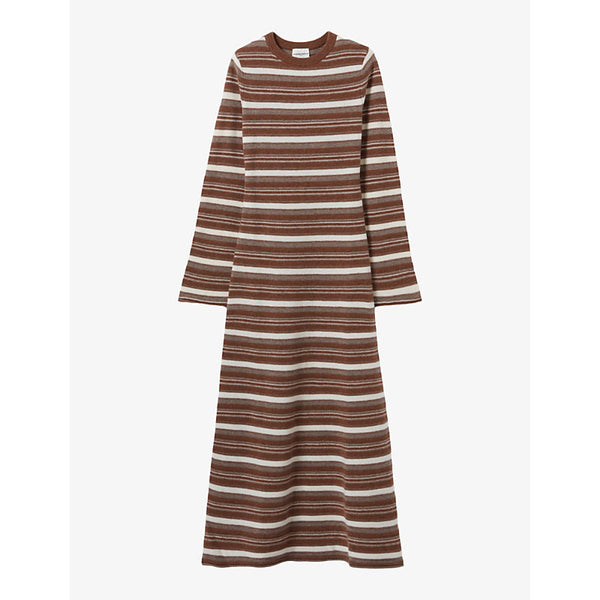 Claudie Pierlot Round-neck slim-fit striped wool maxi dress | CLAUDIE PIERLOT