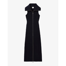 Claudie Pierlot Oversized-collar zip-up sleeveless wool-blend maxi dress | CLAUDIE PIERLOT