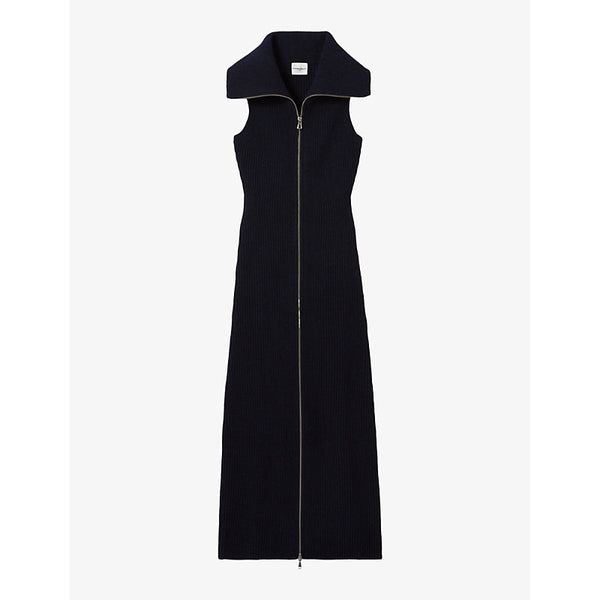 Claudie Pierlot Oversized-collar zip-up sleeveless wool-blend maxi dress | CLAUDIE PIERLOT