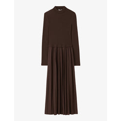 Claudie Pierlot Long-sleeved pleated-skirt woven midi dress | CLAUDIE PIERLOT