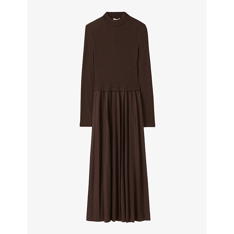 Claudie Pierlot Long-sleeved pleated-skirt woven midi dress | CLAUDIE PIERLOT