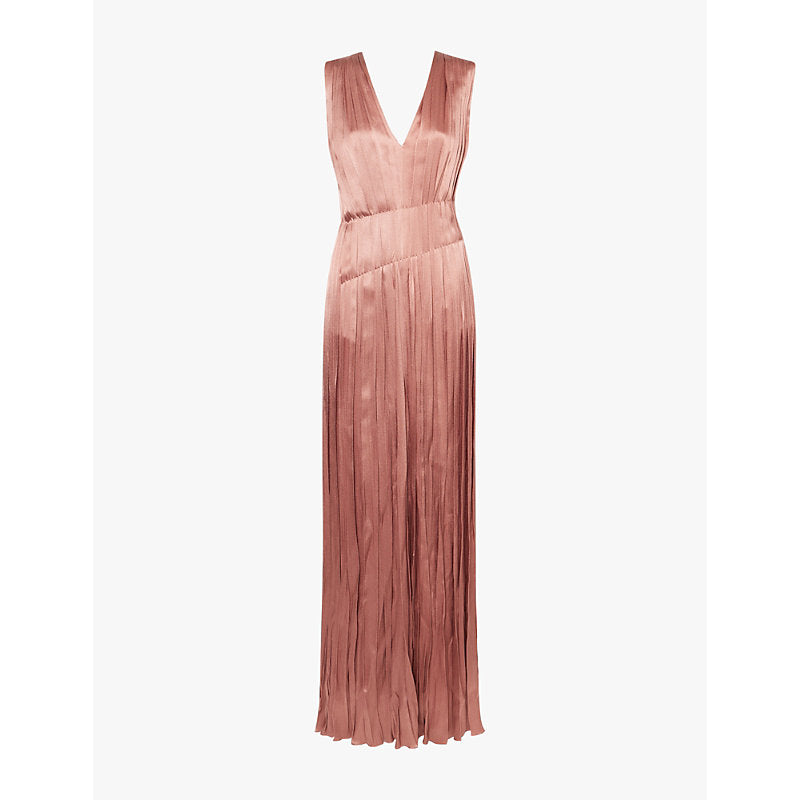 Alberta Ferretti Pleated V-neckline woven maxi dress | ALBERTA FERRETTI