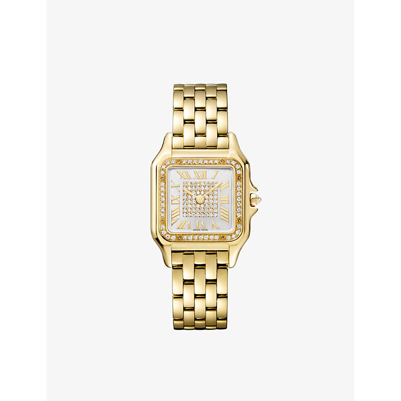 CRWJPN0043 Panthère de Cartier medium 18ct yellow-gold and 0.52ct diamond quartz watch