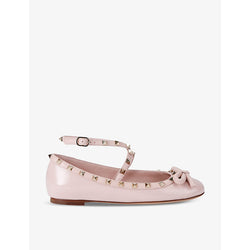  Valentino Garavani Rockstud bow-embellished crossover-strap leather ballet flats