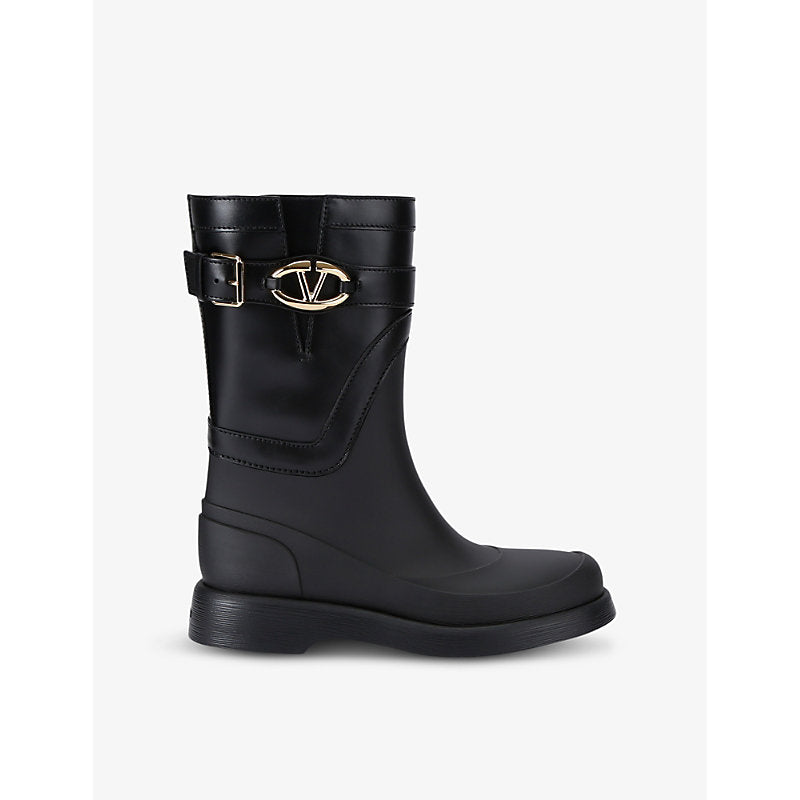  Valentino Garavani The Bold Edition VLogo leather and viscose wellington boots