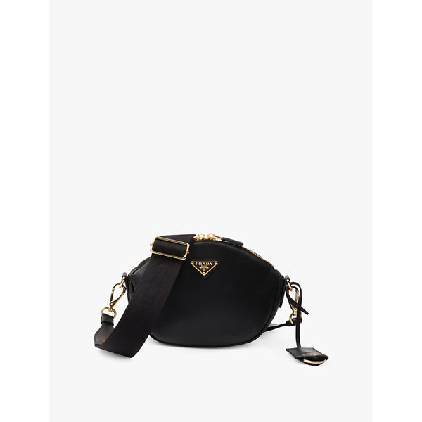 Womens Prada Enamelled-logo leather mini shoulder bag