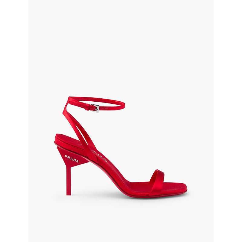 Prada Brand-embellished satin heeled sandals