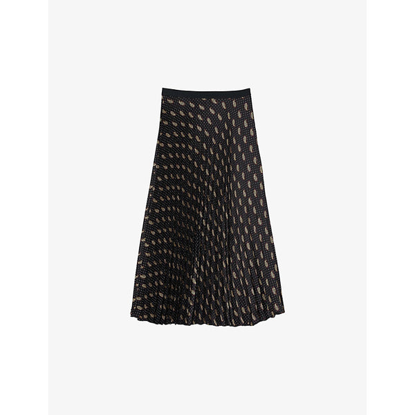 Sandro Paisley and dotted high-rise woven midi skirt