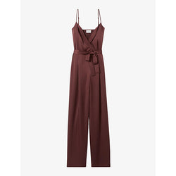  Claudie Pierlot Belted-waist sleeveless satin jumpsuit