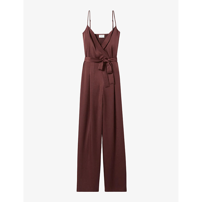 Womens Claudie Pierlot Belted-waist sleeveless satin jumpsuit