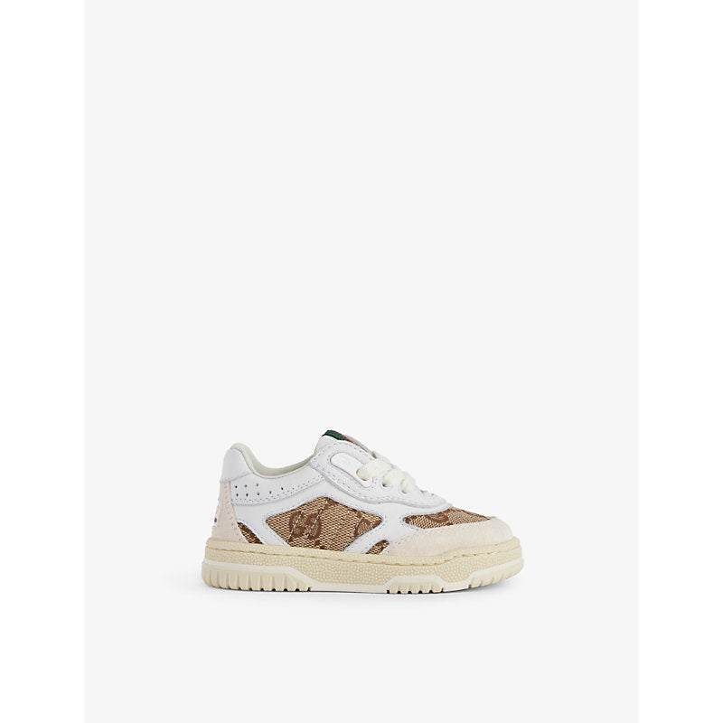 Gucci Kids' embossed-branded leather low-top trainer | Gucci