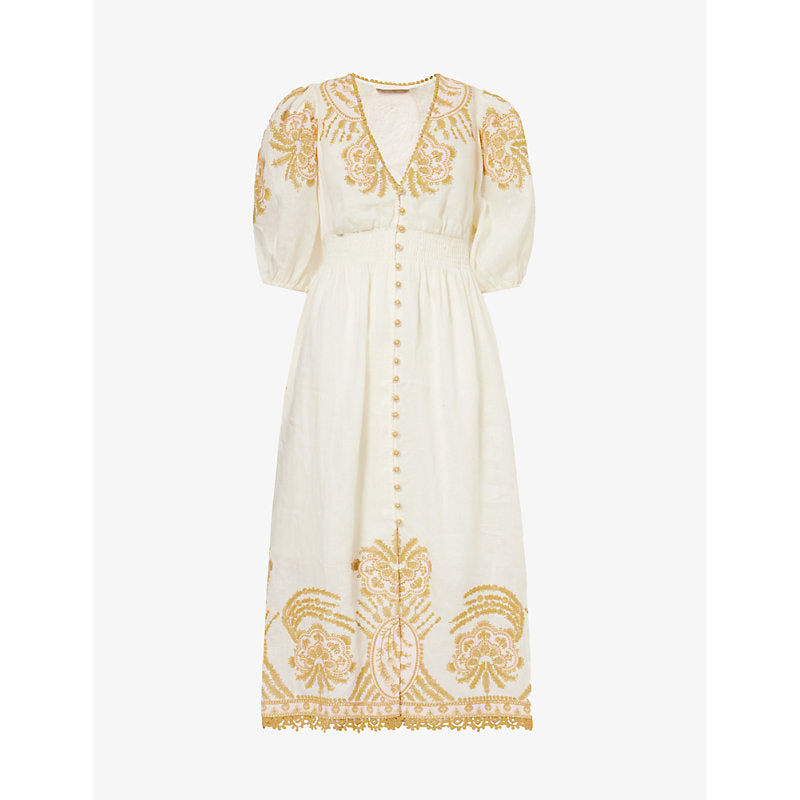  Zimmermann Waverly floral-embroidered linen midi dress