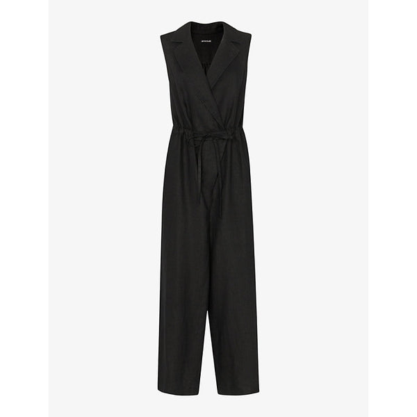 Whistles Bella notch-lapel wrap linen jumpsuit