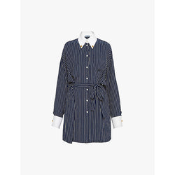 Prada Striped contrast-collar silk mini dress | PRADA