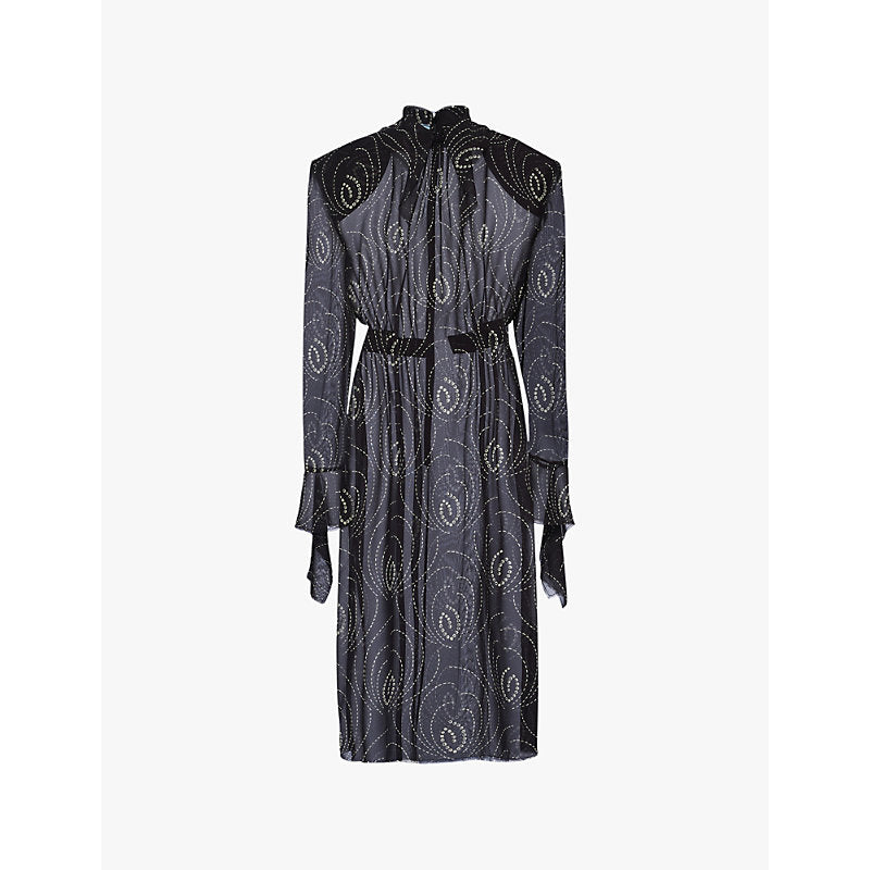 Prada Printed long-sleeve georgette midi dress | PRADA