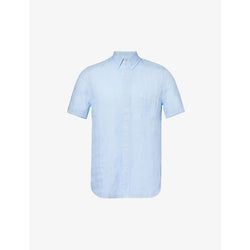 Mens 120% Lino Short-sleeve patch-pocket regular-fit  linen shirt