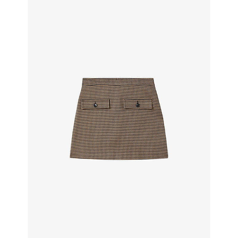  Reiss Lena houndstooth-pattern woven mini skirt