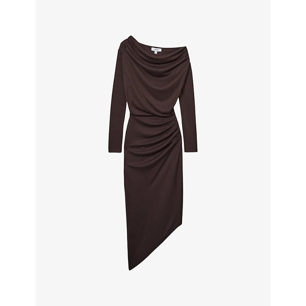 Reiss Fleur off-shoulder ruched jersey midi dress