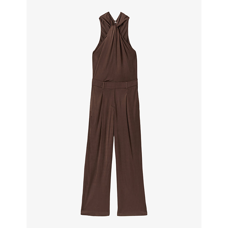  Reiss Claudia halter-neck wide-leg jersey jumpsuit