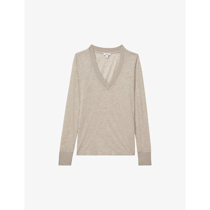  Reiss Evelyn V-neck long-sleeve wool-blend top