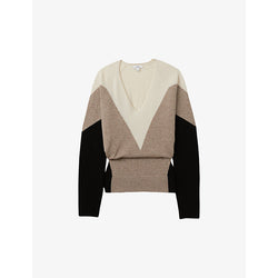  Reiss Esme V-neck colour-block wool and cashmere-blend jumper