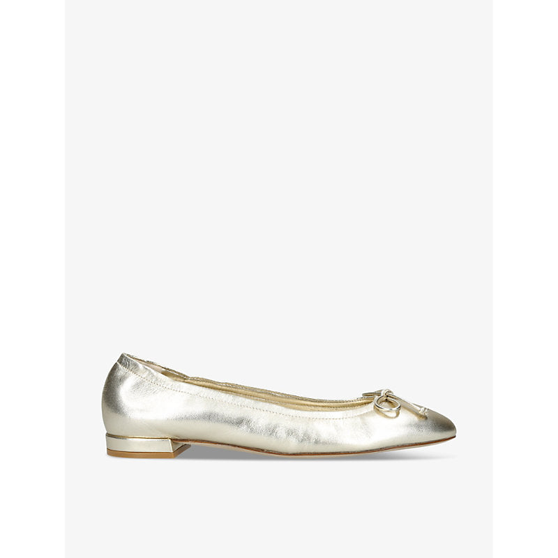 Stuart Weitzman Bria bow-embellished metallic-leather ballet flats