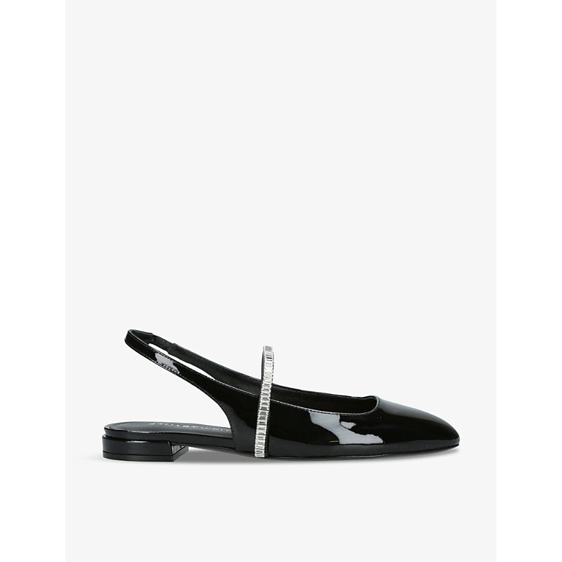 Stuart Weitzman Stefanie crystal-embellished flat patent-leather slingbacks