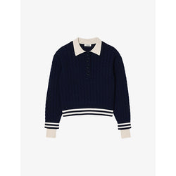  Sandro Button-collar cable-knit wool and cashmere-blend jumper